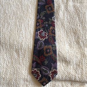 Manhattan Tie. Blue, Maroon, Red, Goldenrod Floral